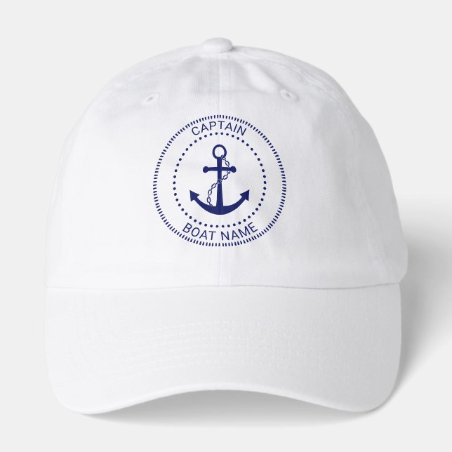 Nautical Anchor#1 Boat Name Captain Hat (Front)
