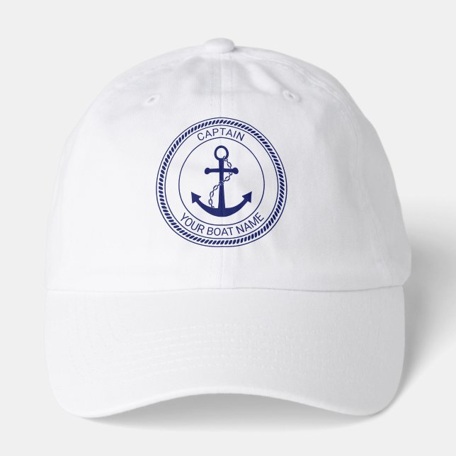 Nautical Anchor #1 Boat Name Rope #2 Captain Crew Hat (Front)