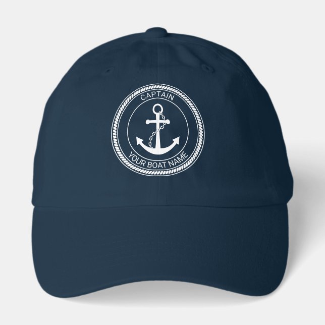 Nautical Anchor #1 Boat Name Rope #2 Captain Crew Hat (Front)