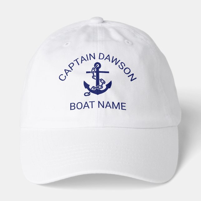 Nautical Anchor #2 Boat Name Captain Hat (Front)
