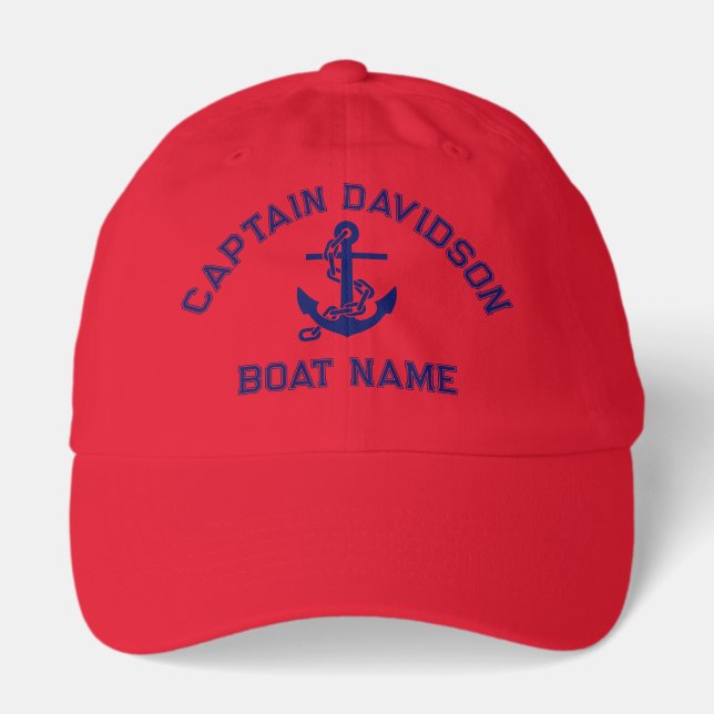 Nautical Anchor #2 Boat Name Captain Hat (Front)