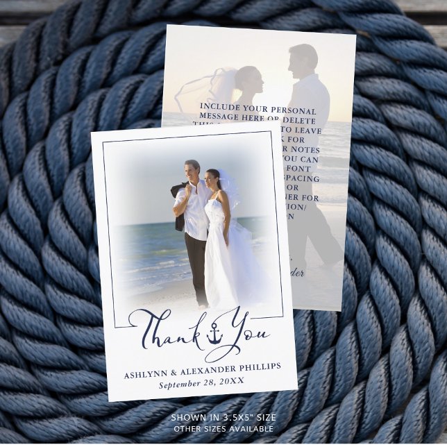 Nautical Anchor 2 Photo Wedding Script Thank You Card (Creator Uploaded)