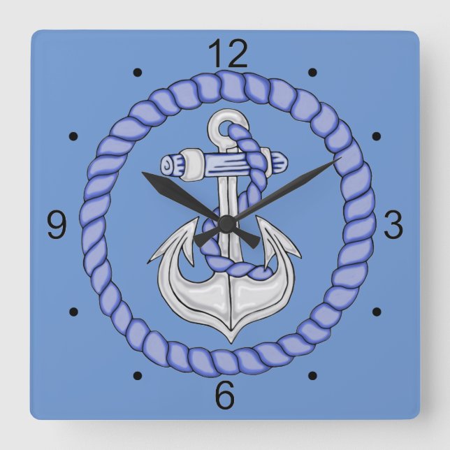 Nautical Anchor 2 Square Wall Clock (Front)