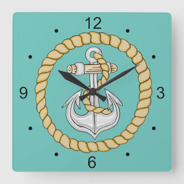 Nautical Anchor 3 Square Wall Clock (Front)