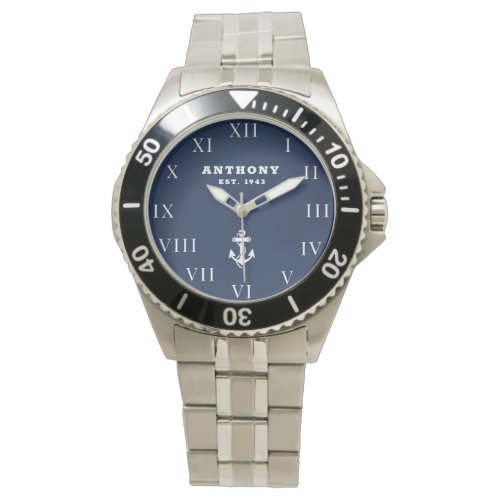 Nautical Anchor 80th Birthday Luxury Vintage Navy  Watch