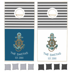 Nautical Anchor Add Family Name and Year Cornhole Set