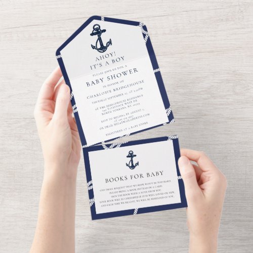 Nautical Anchor Ahoy A Boy Baby Shower All In One Invitation