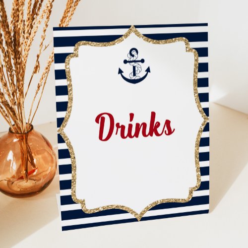 Nautical Anchor Ahoy Drinks Drink Table Party Sign