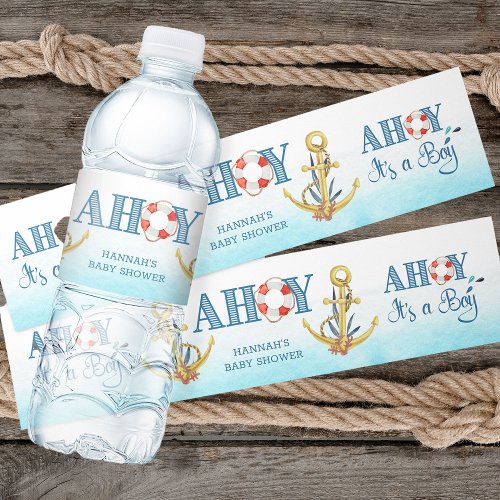 Nautical Anchor Ahoy Its a Boy Baby Shower Water Bottle Label