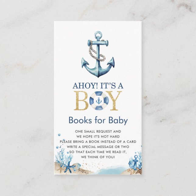 Nautical Anchor Ahoy It's a Boy Books for Baby Enclosure Card (Front)