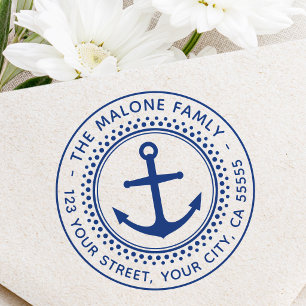 Nautical anchor and border return address self-inking stamp