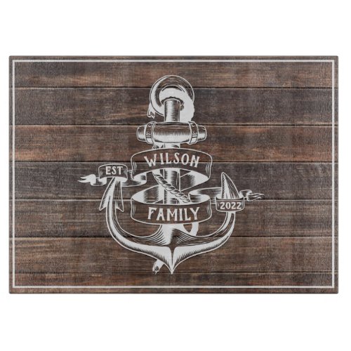 Nautical Anchor and Compass Family Name Wood  Corn Cutting Board