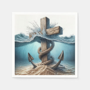 Nautical Anchor and Cross In Ocean Water Napkins