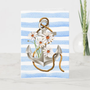 nautical anchor and daisy bouquet on stripe card