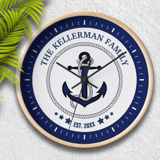 Nautical Anchor and Family Name Custom Clock