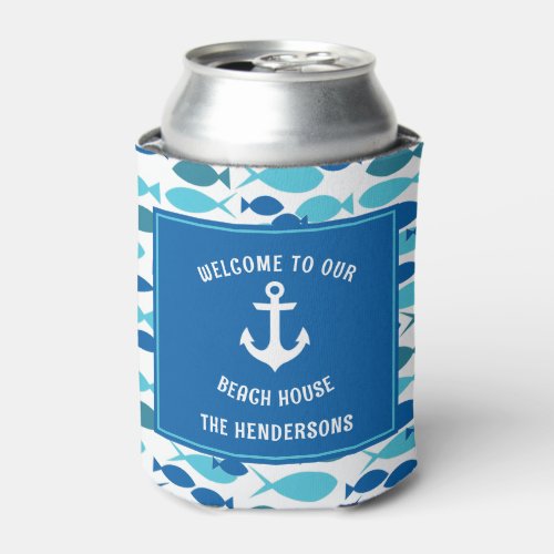 Nautical Anchor and Fish Welcome Beach  House Can Cooler