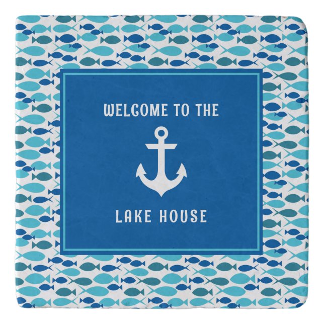 Nautical Anchor and Fish Welcome Lake House Trivet (Front)