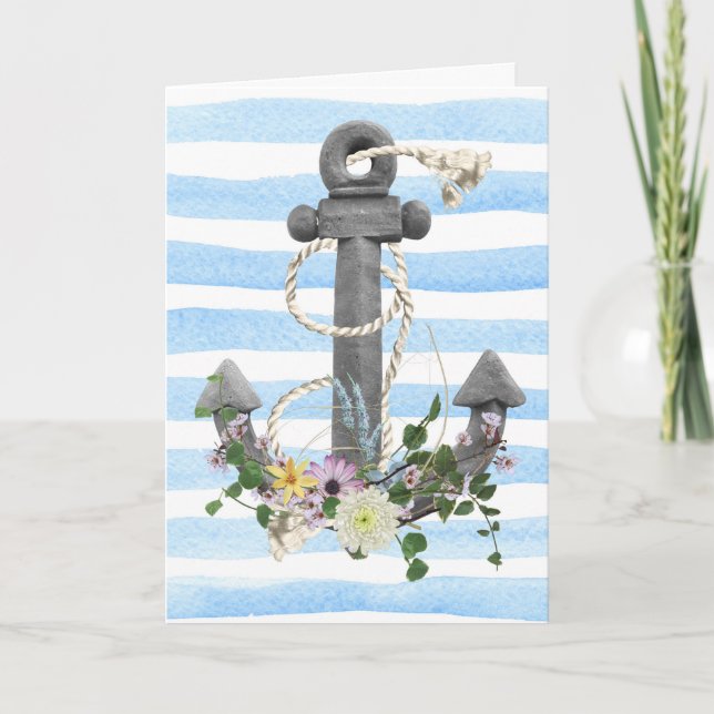 nautical anchor and floral bouquet card (Front)