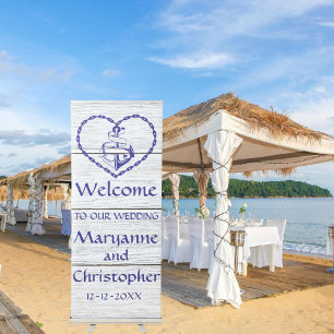 Nautical Anchor And Heart Welcome Wedding Retractable Banner