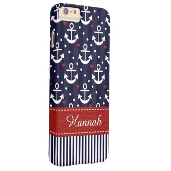 Nautical Anchor And Hearts Barely There Iphone 6 Plus Case by cutecases at Zazzle