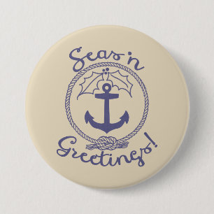 Nautical Anchor and Holly Holiday Pinback Button