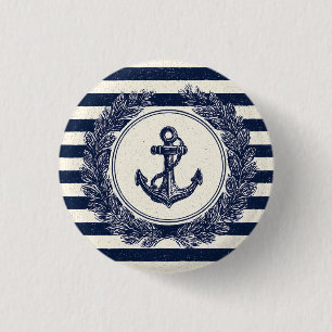 Nautical Anchor and Laurel Wreath on Navy Stripes Button