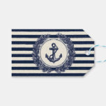 Nautical Anchor and Laurel Wreath on Navy Stripes Gift Tags