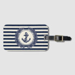 Nautical Anchor and Laurel Wreath on Navy Stripes Luggage Tag