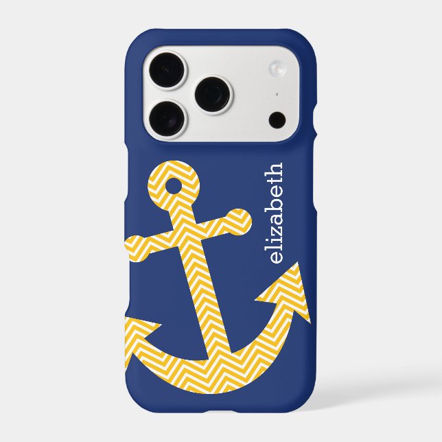 Nautical Anchor and Navy Yellow Chevron Pattern Iphone Case (Back)