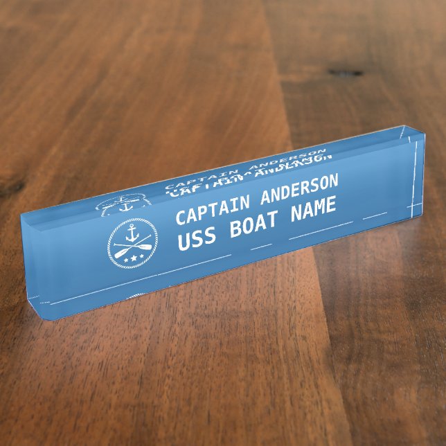 Nautical Anchor and Oars Captain and Boat Desk Name Plate (Side)