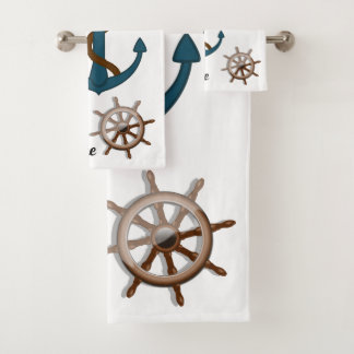 Nautical Anchor And Personalized Boat Name Bath Towel Set