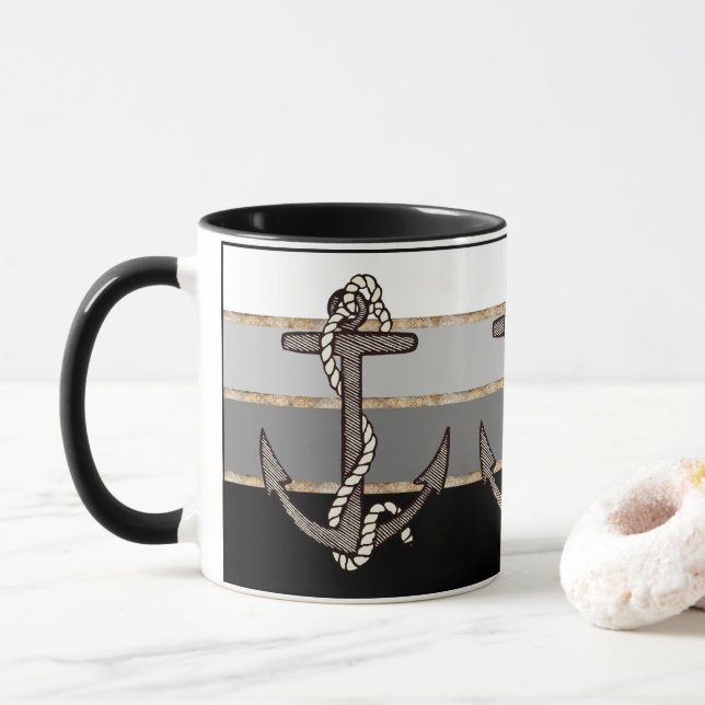 Nautical Anchor and Rope (black gradient) Mug (With Donut)