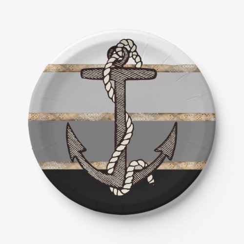 Nautical Anchor and Rope black gradient Paper Plates