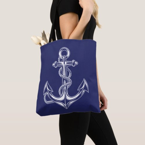 Nautical Anchor and Rope Blue Tote Bag