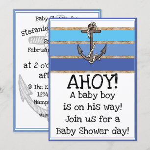Nautical Anchor and Rope Boy Baby Shower (blue) Invitation