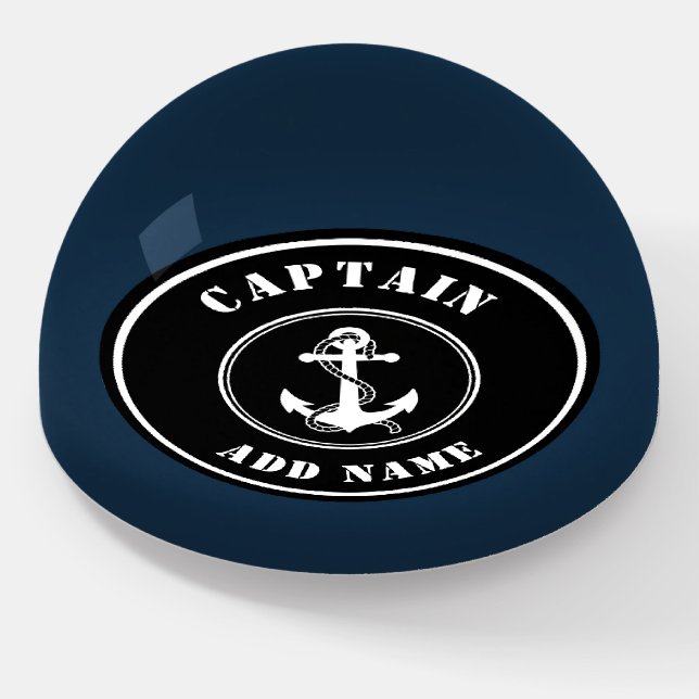 Nautical Anchor and Rope Captain or Boat Name Navy Paperweight (Angled)