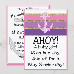 Nautical Anchor and Rope Girl Baby Shower (pink) Invitation