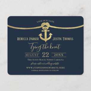 Nautical Anchor and Rope Gold Rope Knot Wedding Invitation