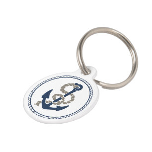 Nautical Anchor And Rope In Blue And White ID Name Pet Name Tag