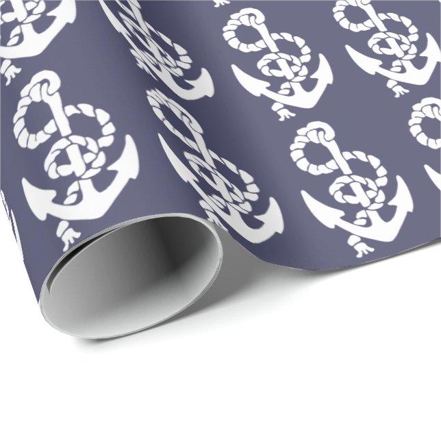 Nautical Anchor And Rope In Blue And White Wrapping Paper (Roll Corner)