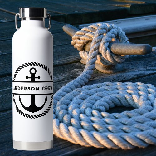Nautical Anchor and Rope Split Monogram  Water Bottle