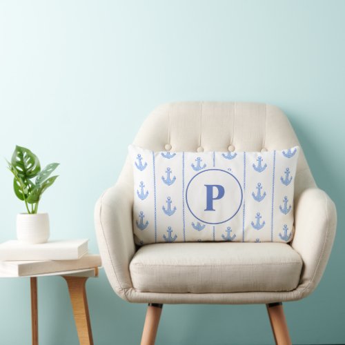 Nautical Anchor and Rope Stripes | Monogram Lumbar Pillow