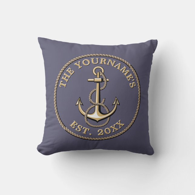 Nautical Anchor And Rope Template Throw Pillow (Front)