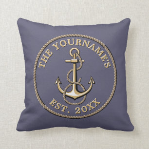 Nautical Anchor And Rope Template Throw Pillow