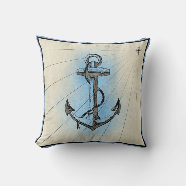 Nautical Anchor and Rope Throw Pillow (Front)