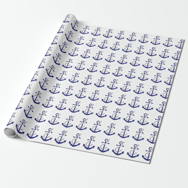 Nautical Anchor and Rope Wrapping Paper (Unrolled)