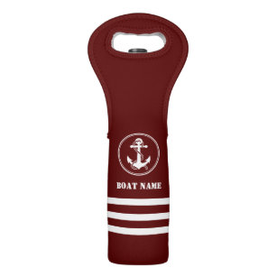 Nautical Anchor and Rope Your Boat Name Navy Red Wine Bag