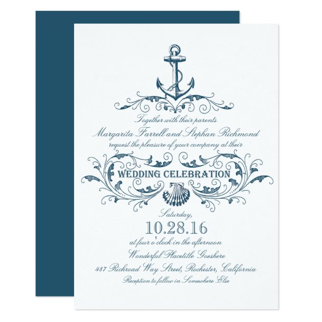 Nautical Anchor And Seashell Beach Wedding Invites