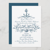 nautical anchor and seashell beach wedding invites (Front/Back)