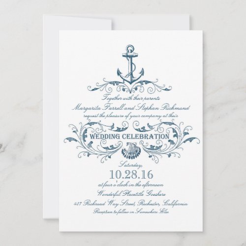 nautical anchor and seashell beach wedding invites